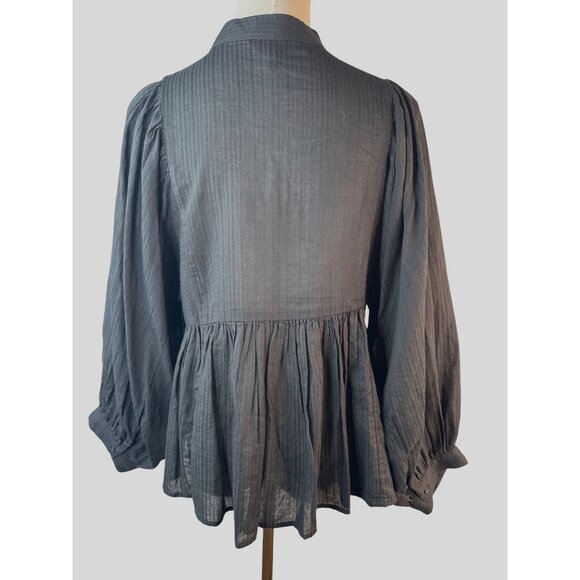 Banana Republic XS Black Peplum Blouse White Embroidery Puff Sleeves - Picture 8 of 12